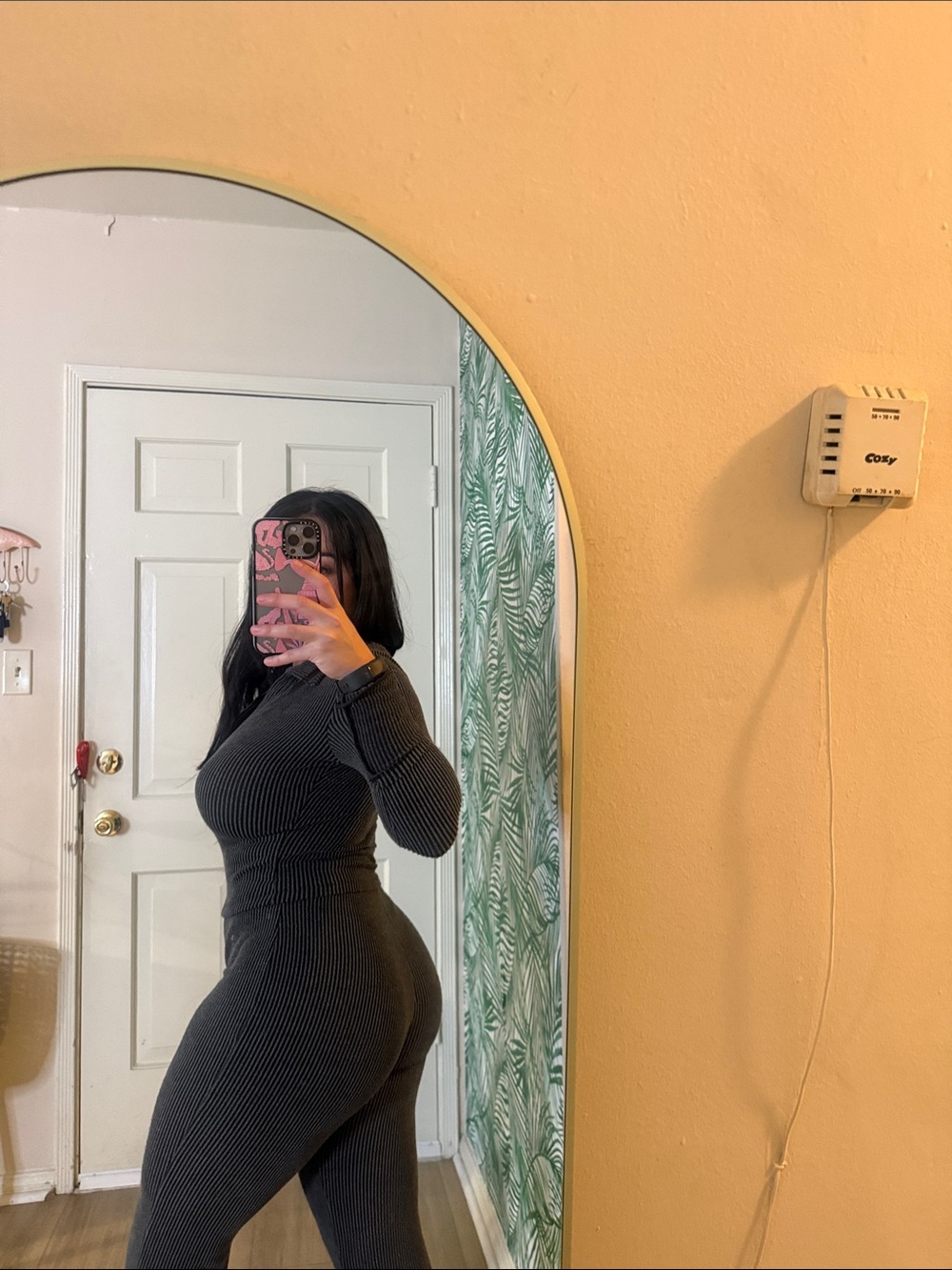 Fashion Nova Black Ribbed Long-Sleeve Lounge Two-Piece Set
